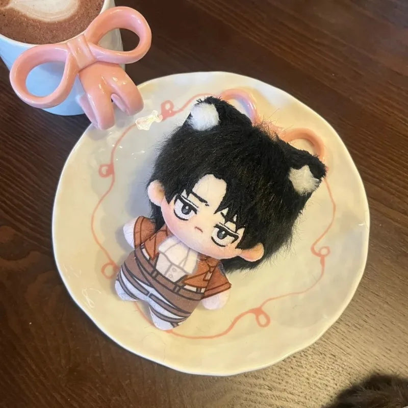 Attack On Titan Levi Ackerman Mini Cat Ear Cotton Plush Doll Anime Character Pendant Fans Backpack Hanging Collectible Soft Gift