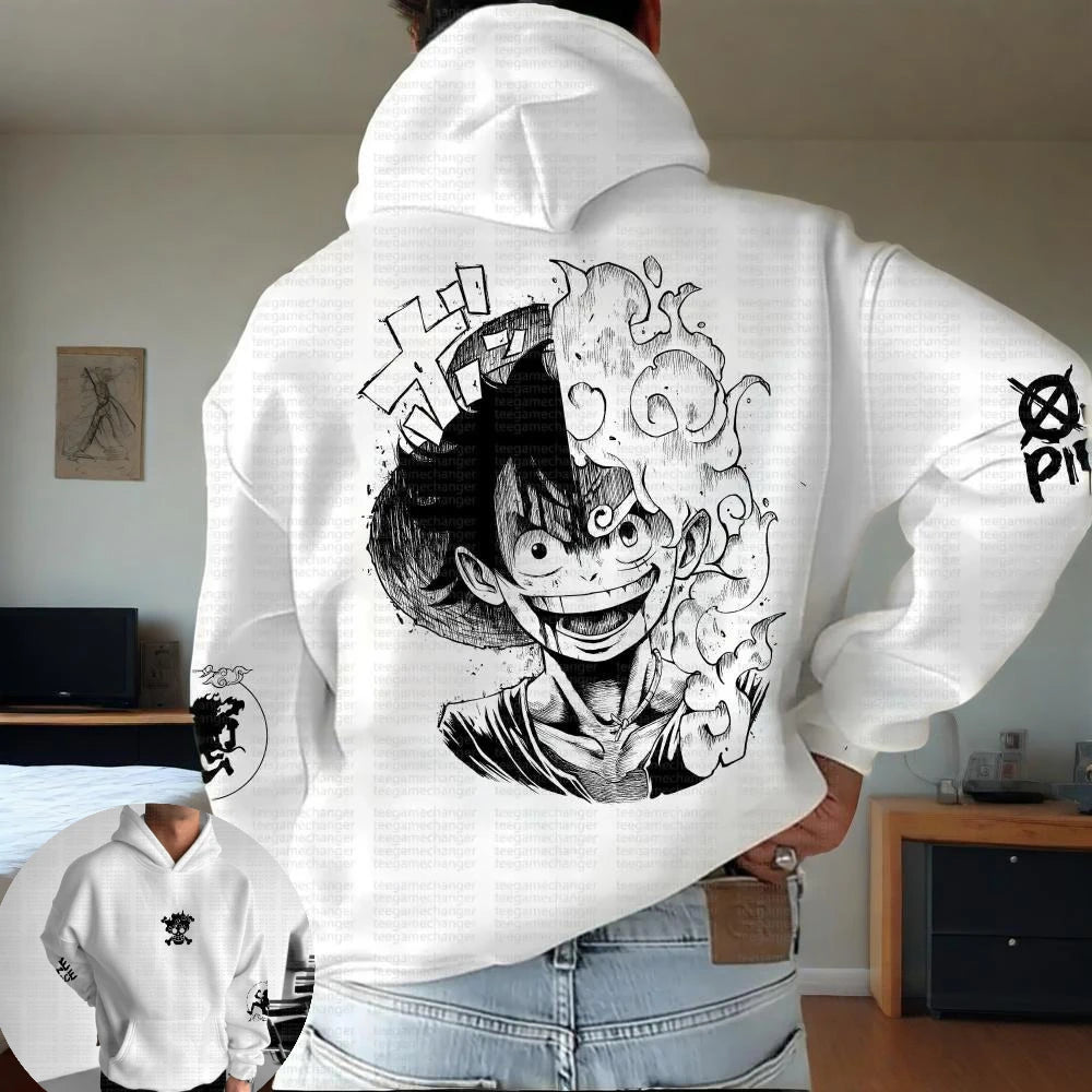 2025 Trend One Piece Luffy Print Hooded Sweater Autumn and Winter Lovers Loose Joker Casual Jacket