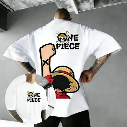 One Piece Luffy Unisex Pure Cotton T-shirt 2026 Summer Hot Anime Print American Loose Casual Parent-child Short Sleeved Top