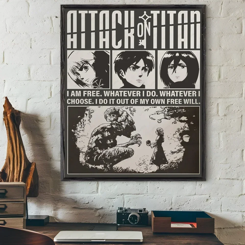 Attack on Titan Japanese Manga Poster Waterproof Sticky Wall Art for Living Room Bedroom Bar Hallway Decor