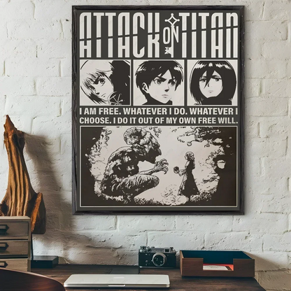 Attack on Titan Japanese Manga Poster Waterproof Sticky Wall Art for Living Room Bedroom Bar Hallway Decor