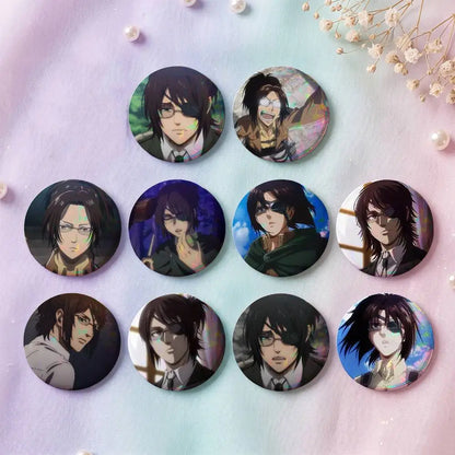 Hange Zoe Attack On Titan Anime Badges 25 32 44 58 75 Mm Round Cosplay Pin Bag Decor Fans Collect Friends Gifts Brooch Souvenir