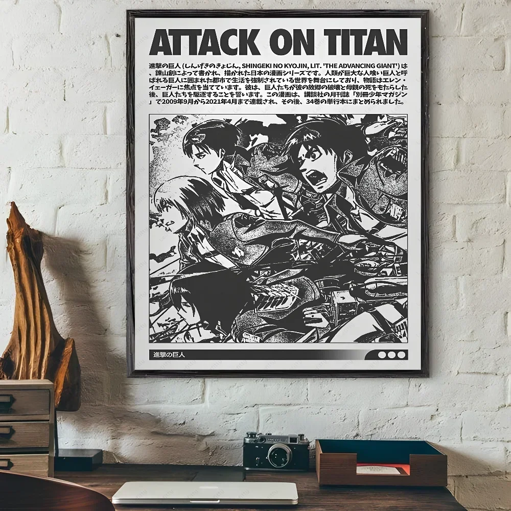Attack on Titan Japanese Manga Poster Waterproof Sticky Wall Art for Living Room Bedroom Bar Hallway Decor