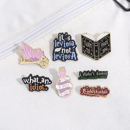 My Broom is in The Shop Brooch Enamel Pins Funny Text Magic Bottle Brooches Lapel Badges Backpack Jewelry Fan Gift Wholesale