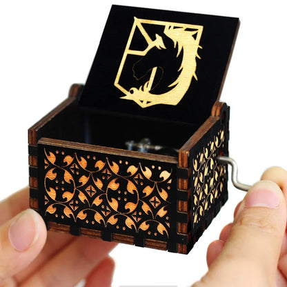 IN STOCK @@Antique carved Wooden Hand Crank Attack on Titan and StarWars Music Box figure Christmas Birthday Gift @@