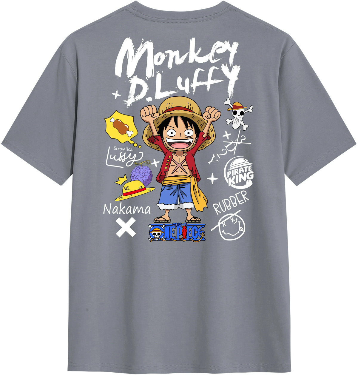 Summer 2026 One Piece Munchie D. Luffy "Hand-painted Graffiti Style" Trend Theme 100% Cotton Print T-shirt Adult Parent Top