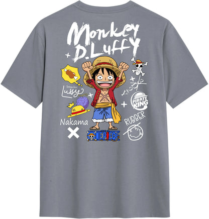 Summer 2026 One Piece Munchie D. Luffy "Hand-painted Graffiti Style" Trend Theme 100% Cotton Print T-shirt Adult Parent Top