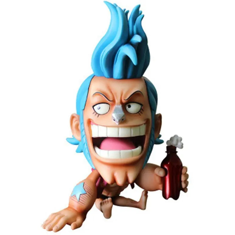 Anime One Piece Q Version Franky Figure Prone Pose With Coke Bottle Funny Face PVC Action Figure Desktop Collection Model Toy