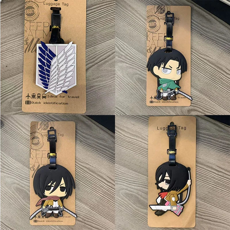 Attacks on Titan PVC Luggage Tag Silicone Mikasa Ackerman Travel Boarding Pass Anime Rivaille Model Figure Suitcase Tag Gift Toy