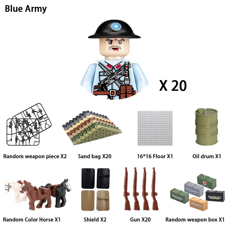 24pcs/batch WW2 Military Character WW2 Army Building Blocks Military Soldier Character Building Blocks Kids Holiday Gift Toys