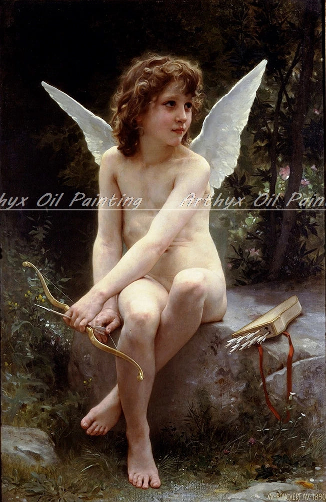 Arthyx,Print Love On The Look Out Of William Adolphe Bouguereau Oil Paintings On Canvas,Classical Wall Picture Living Room Decor