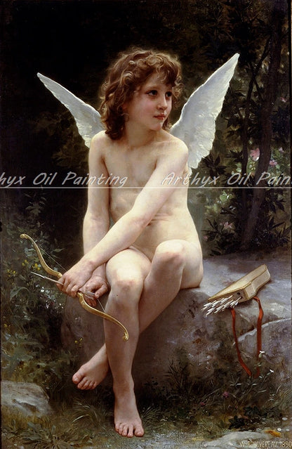 Arthyx,Print Love On The Look Out Of William Adolphe Bouguereau Oil Paintings On Canvas,Classical Wall Picture Living Room Decor