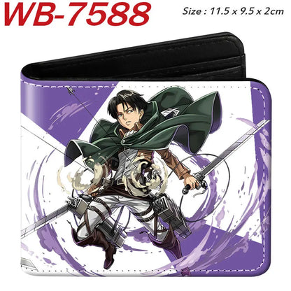 Attack On Titan Eren Jaeger Short Wallet Full Color Anime Character Printed Card Holder Coin Purse Pu Leather For Fans Gift