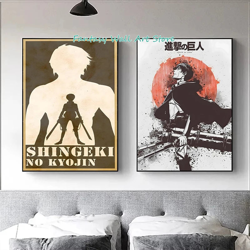 A-ttack-on-Titan Anime Levi Ackerman Eren Yeager Anime Characters Series Poster Canvas Painting Wall Pictures Home Room Decor
