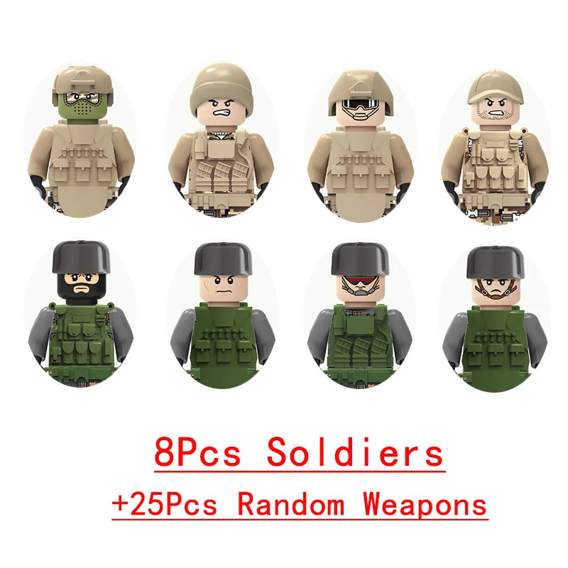 Military Special Forces SWAT Gangster Jeeps Off-Road Vehicle Assault Boat Model Soldier Weapons Building Block Toy For Children