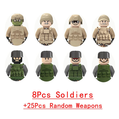 Military Special Forces SWAT Gangster Jeeps Off-Road Vehicle Assault Boat Model Soldier Weapons Building Block Toy For Children