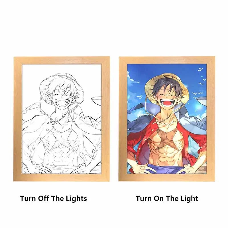 Bandai One Piece Luffy Zoro Creative Photo Frame Night Light Toy Anime Character Cartoon Gift Table Lamp Night Light Painting