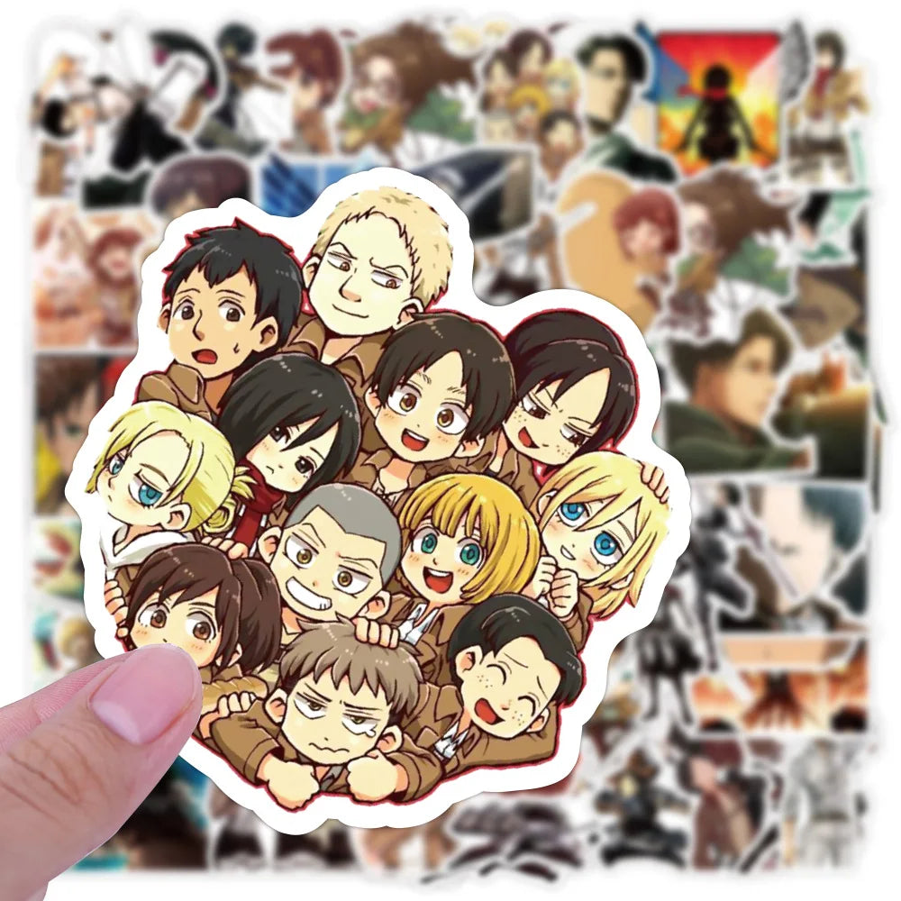 50 pcs Attack on Titan graffiti waterproof stickers for decorating skateboards, computers, luggage, and phone cases,gift,present