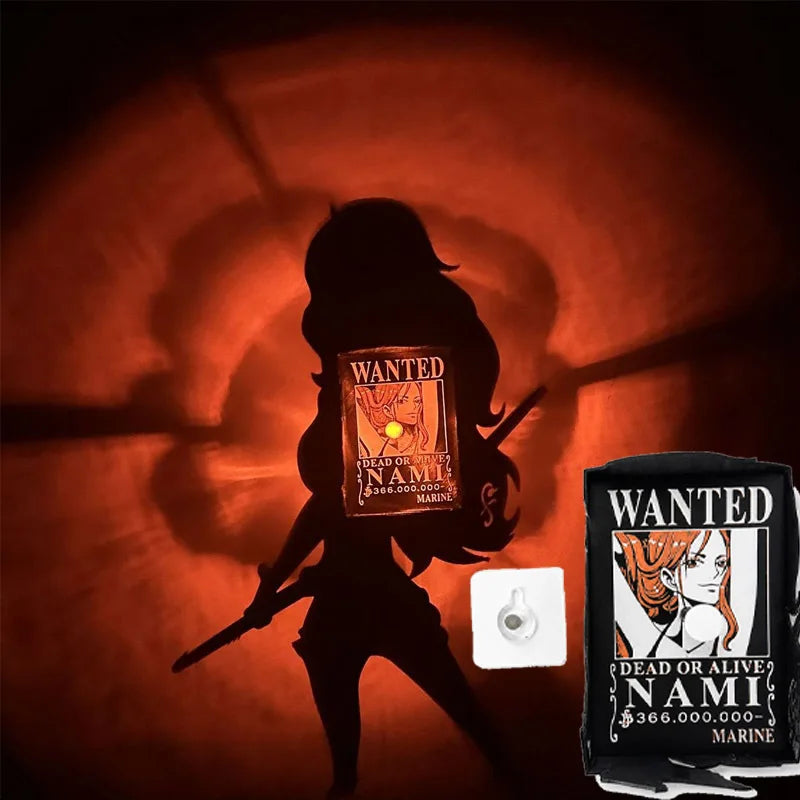 Anime WANTED Luffy Zoro Lamp One Piece Sanji Projector Wall Lamp Creativity Shadow Night Light Model Decoration Collection Toy