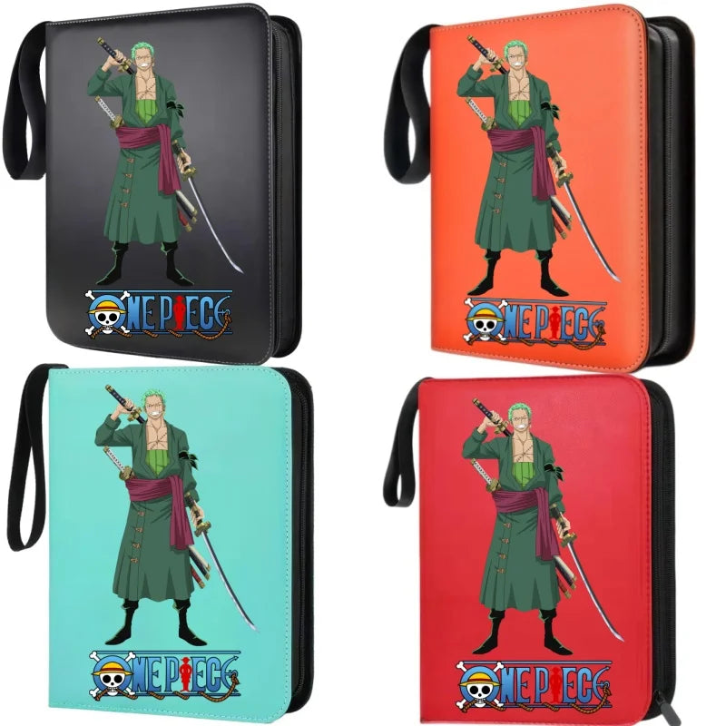 400pcs Large Capacity PU Zipper Card Album One Piece Luffy Zoro Nami 4-grid Loose-leaf Card Binder Anime Collectors Kids Gift