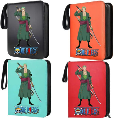 400pcs Large Capacity PU Zipper Card Album One Piece Luffy Zoro Nami 4-grid Loose-leaf Card Binder Anime Collectors Kids Gift