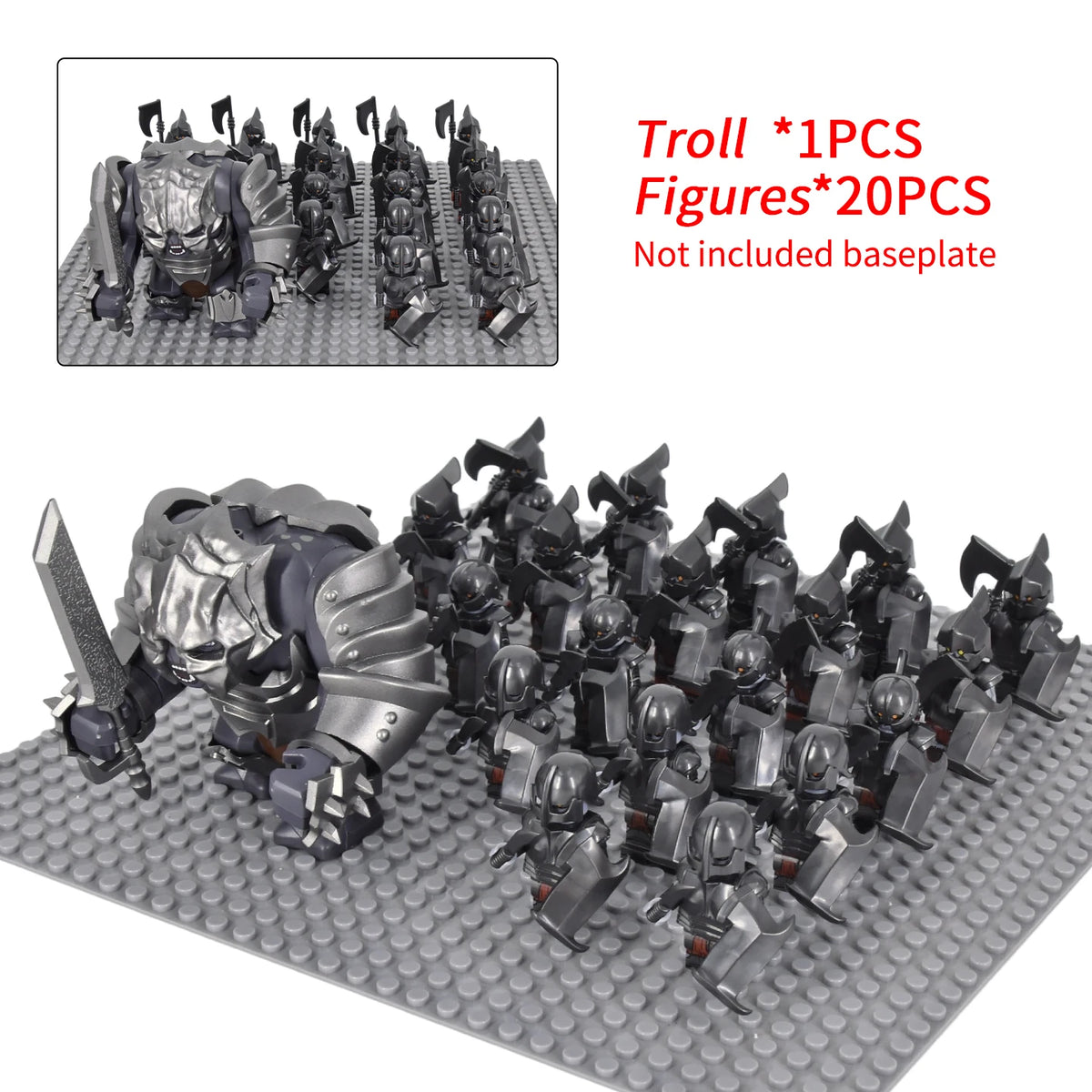 Giant Troll Monster 20Pcs Armored Orc Infantry Figures Medieval Army Building Bricks, Removable Shield Scene Collectible Toy﻿﻿
