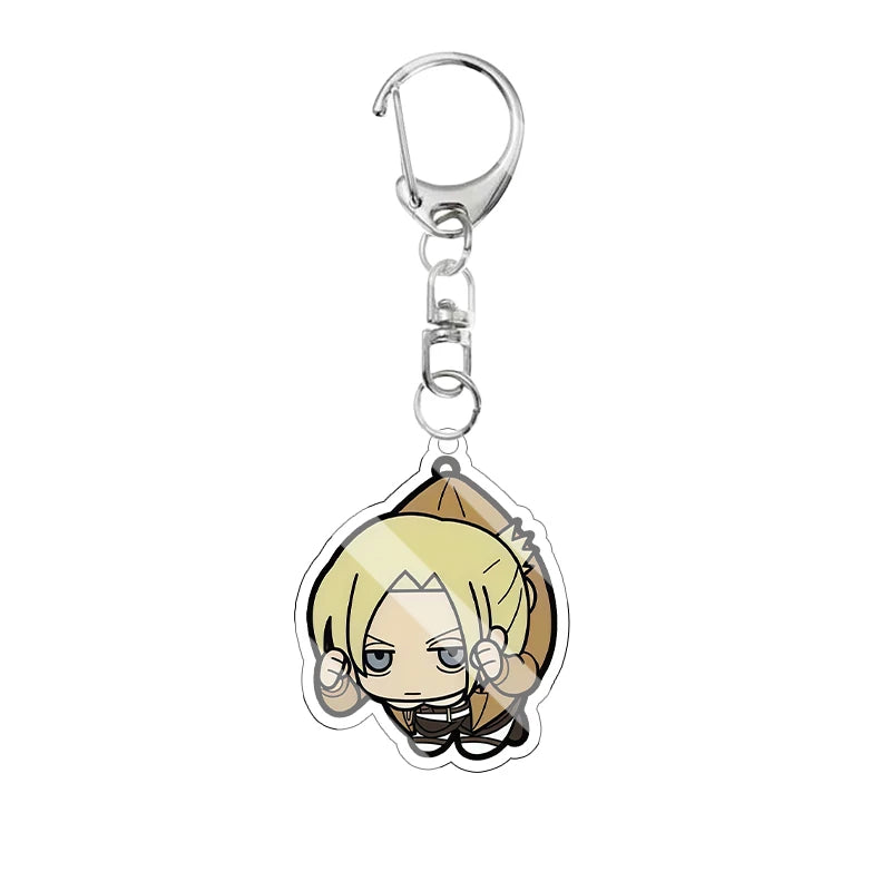 Cartoon Attack on Titan Cute Acrylic Keychain Survey Corps Uniform Anime Character Funny Hanging Pose Bag Pendant Cute Accessory