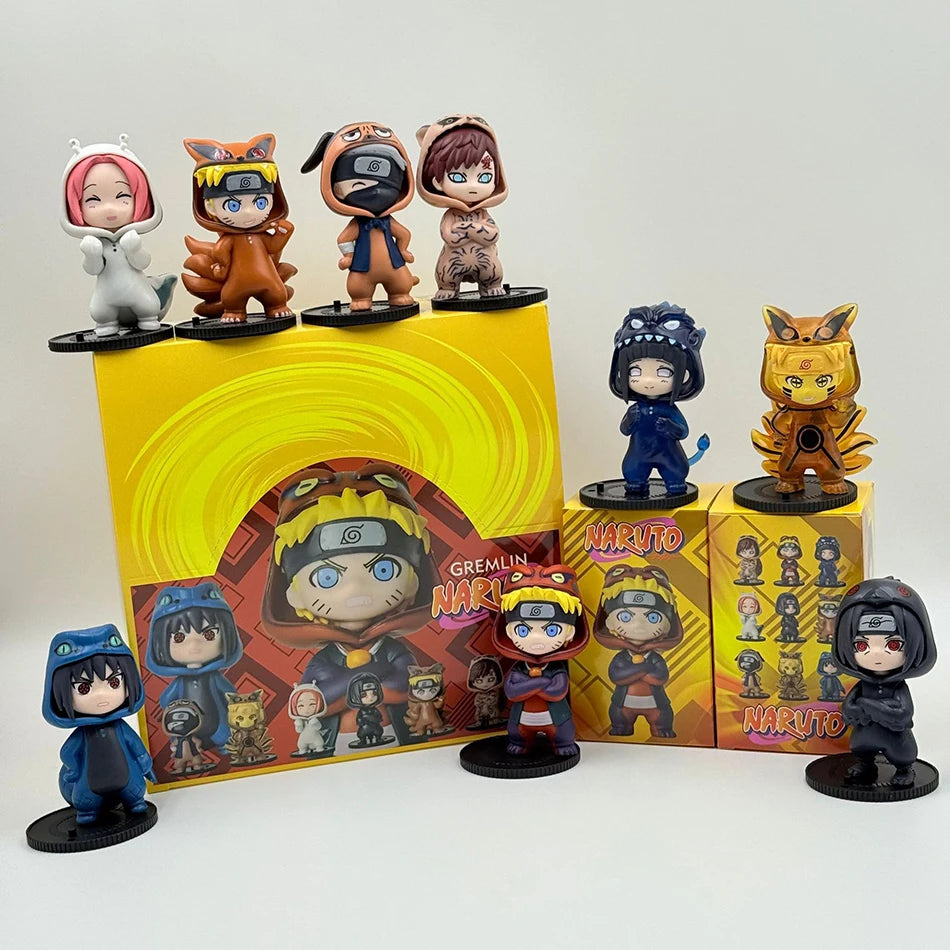 Hot Naruto Itachi Sasuke Kakashi Gaara Series 9PSC set Blind Box Trendy PVC Toy Figure Pendant Collection Birthday Present