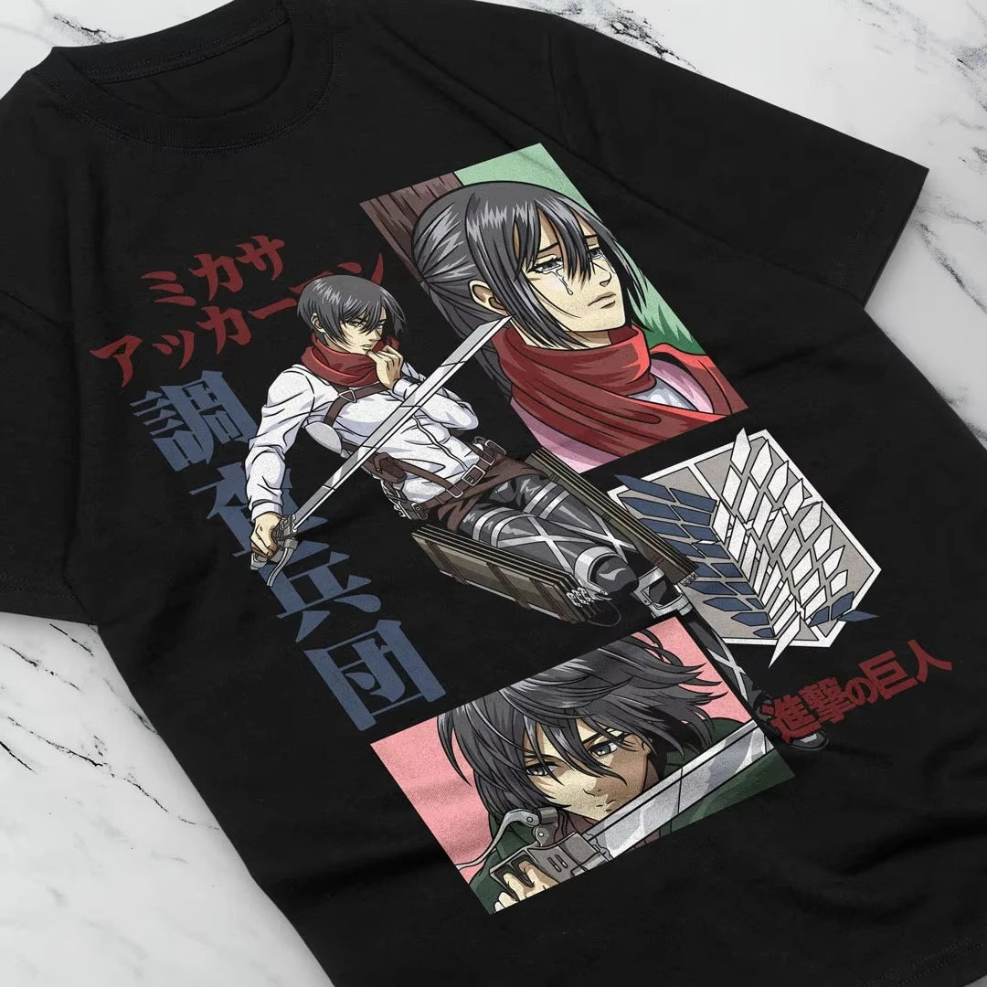 Attack on Titan Mikasa Eren and Mikasa Printed T-shirt Summer unisex Loose and Breathable cotton T-shirt Top