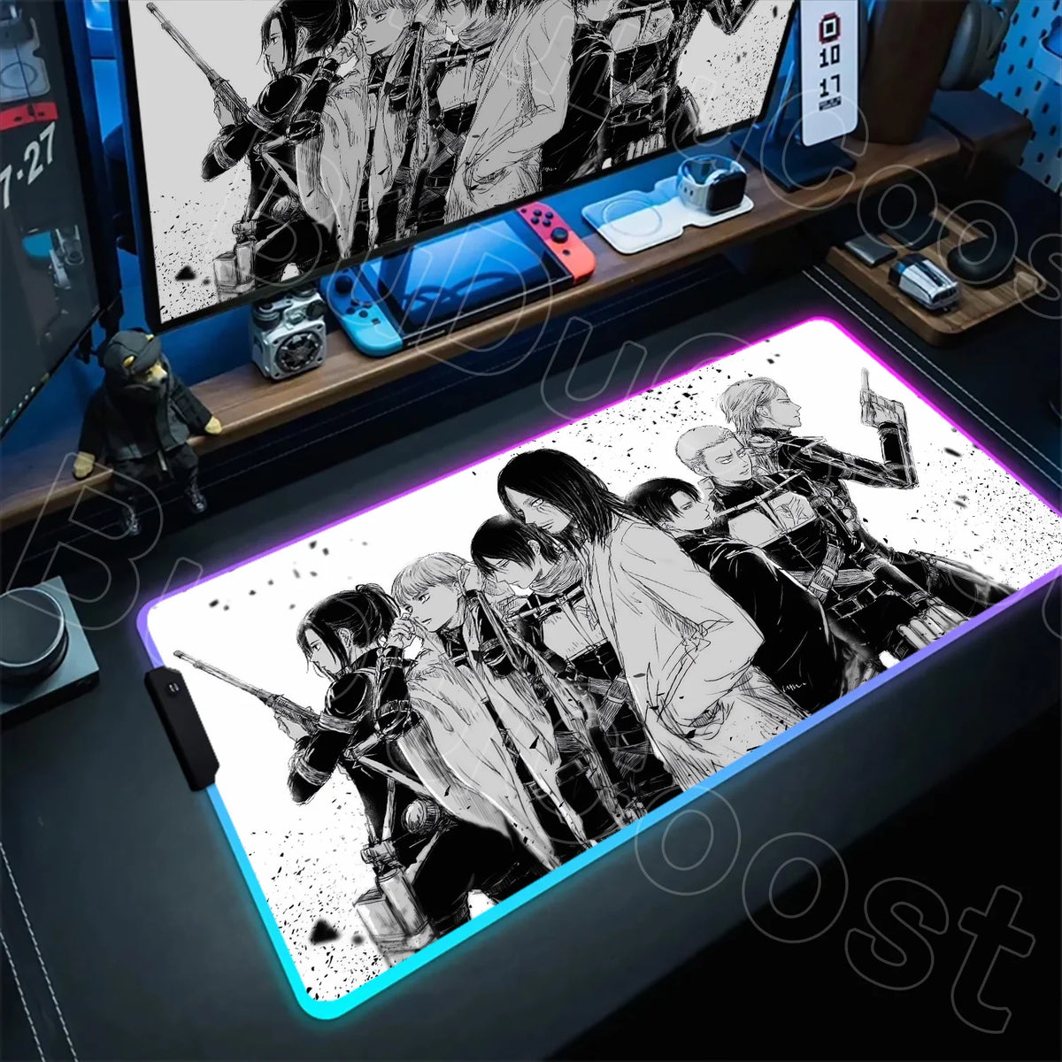Large RGB LED Mousepad Attack on Titan Mouse Pads Anime Cool Gaming Tapis De Souris Carpet Laptop XXL Gabinete Gamer Accessories