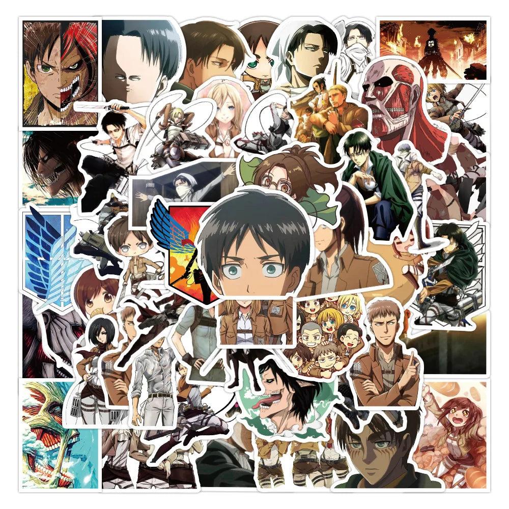 50 pcs Attack on Titan graffiti waterproof stickers for decorating skateboards, computers, luggage, and phone cases,gift,present