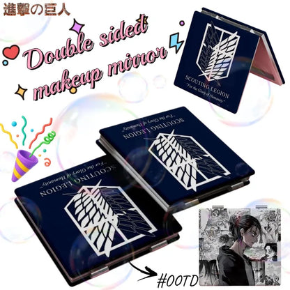 Attack on Titan Cute Double Sided Handheld Makeup Mirror, Eren Mikasa Levi Portable Pocket Cosmetic Mirror for Travel Outdoor
