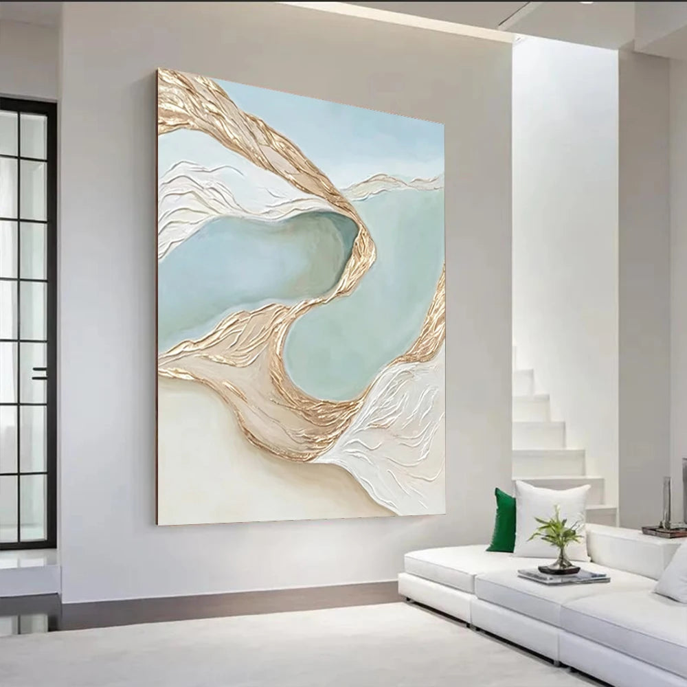 Large Picture Abstract Oil Painting on Canvas - Handmade Art Knife Drawing Wall Images for Home Living Room Decor Mural Artwork