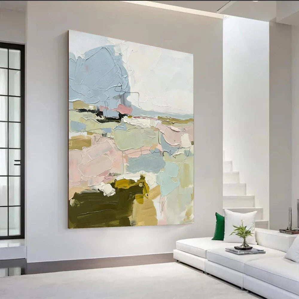 Large Picture Abstract Oil Painting on Canvas - Handmade Art Knife Drawing Wall Images for Home Living Room Decor Mural Artwork