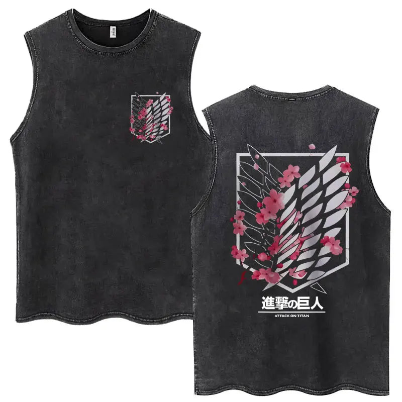Anime Attack on Titan Eren Jaeger Graphic Vintage Washed Tank Tops Y2k Summer  Loose water washed vest for both men and women
