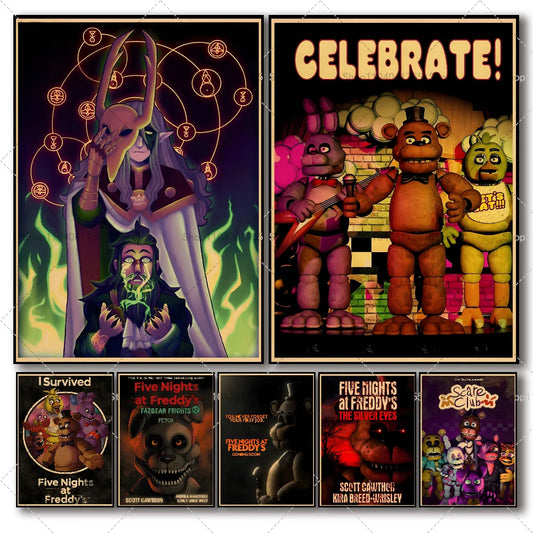 1PC Fnaf Anime Five-nights-At-Freddys Poster Self-adhesive Art Waterproof Paper Sticker Coffee House Bar Room Wall Decor