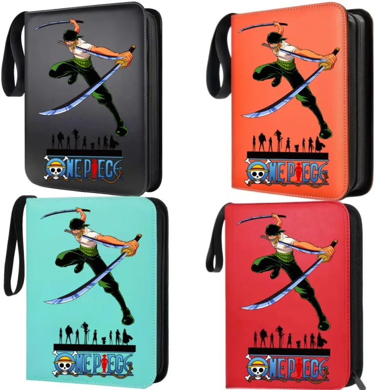 400pcs Large Capacity PU Zipper Card Album One Piece Luffy Zoro Nami 4-grid Loose-leaf Card Binder Anime Collectors Kids Gift