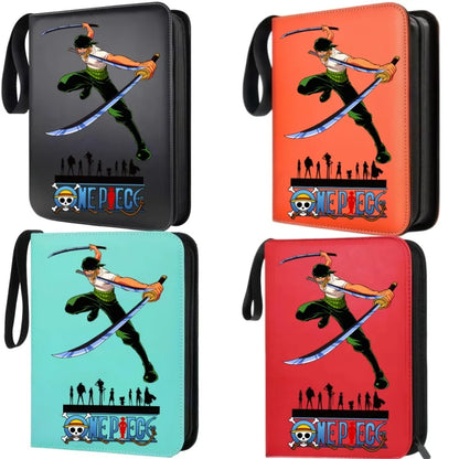 400pcs Large Capacity PU Zipper Card Album One Piece Luffy Zoro Nami 4-grid Loose-leaf Card Binder Anime Collectors Kids Gift