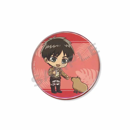 Attack on Titan Lapel Pins Creative Round Brooch Eren Yeager Levi Mikasa Cartoon Badge Pin Hat Clothes Accessories Jewelry Gift