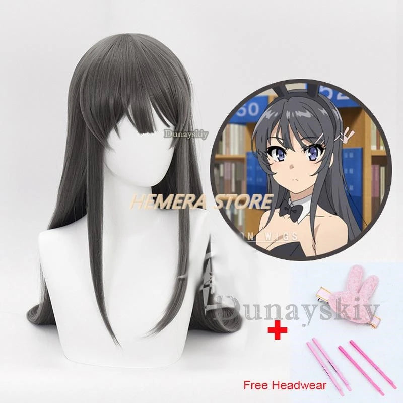 Anime Sakurajima Mai Cosplay Costume Rascal Does Not Dream of Bunny Girl Senpai Mai Sakurajima Cosplay Wig Bunny Ears Headwear