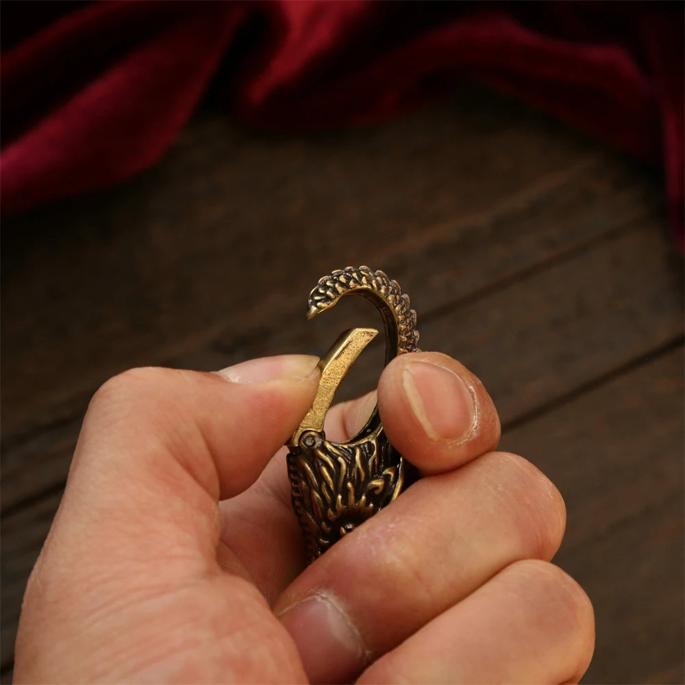 Chinese Dragon Head Keychain & Car Pendant Vintage Brass Red Eyes Protection Amulet Exquisite Craft Jewelry Gift for Men Women