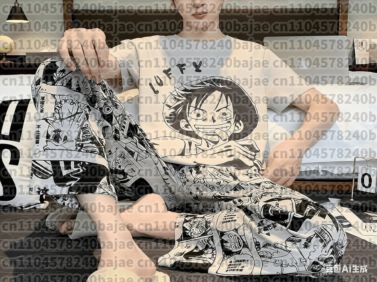 Sleep with Luffy! One Piece Couple Pajama Set, 3D Printed One Piece Must-have Short Sleeves, Pants, Shorts for Friends