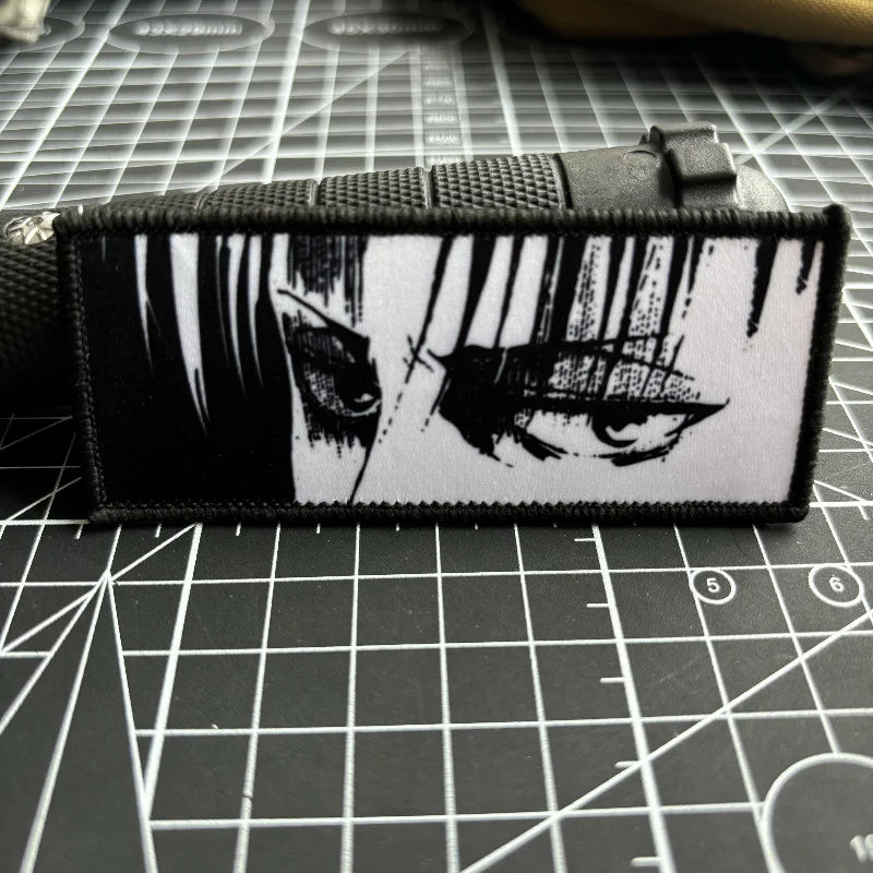 Levi Ackerman Eyes Morale Badge Attack on Titan Anime Patch Hook and Loop Printing Cartoon Tactical Military Backpack Sticker