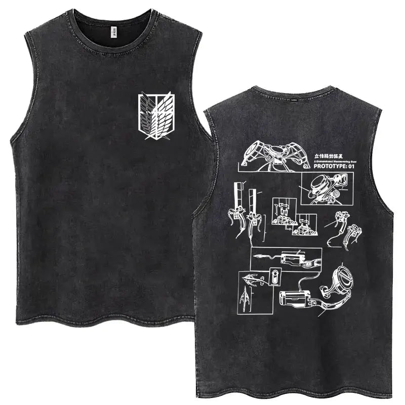 Anime Attack on Titan Eren Jaeger Graphic Vintage Washed Tank Tops Y2k Summer  Loose water washed vest for both men and women