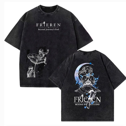2026 Japanese Anime Frieren Beyond Journey's End T Shirt Vintage Washed T-Shirt Men's Clothing Short Sleeve Cotton Tee Tops