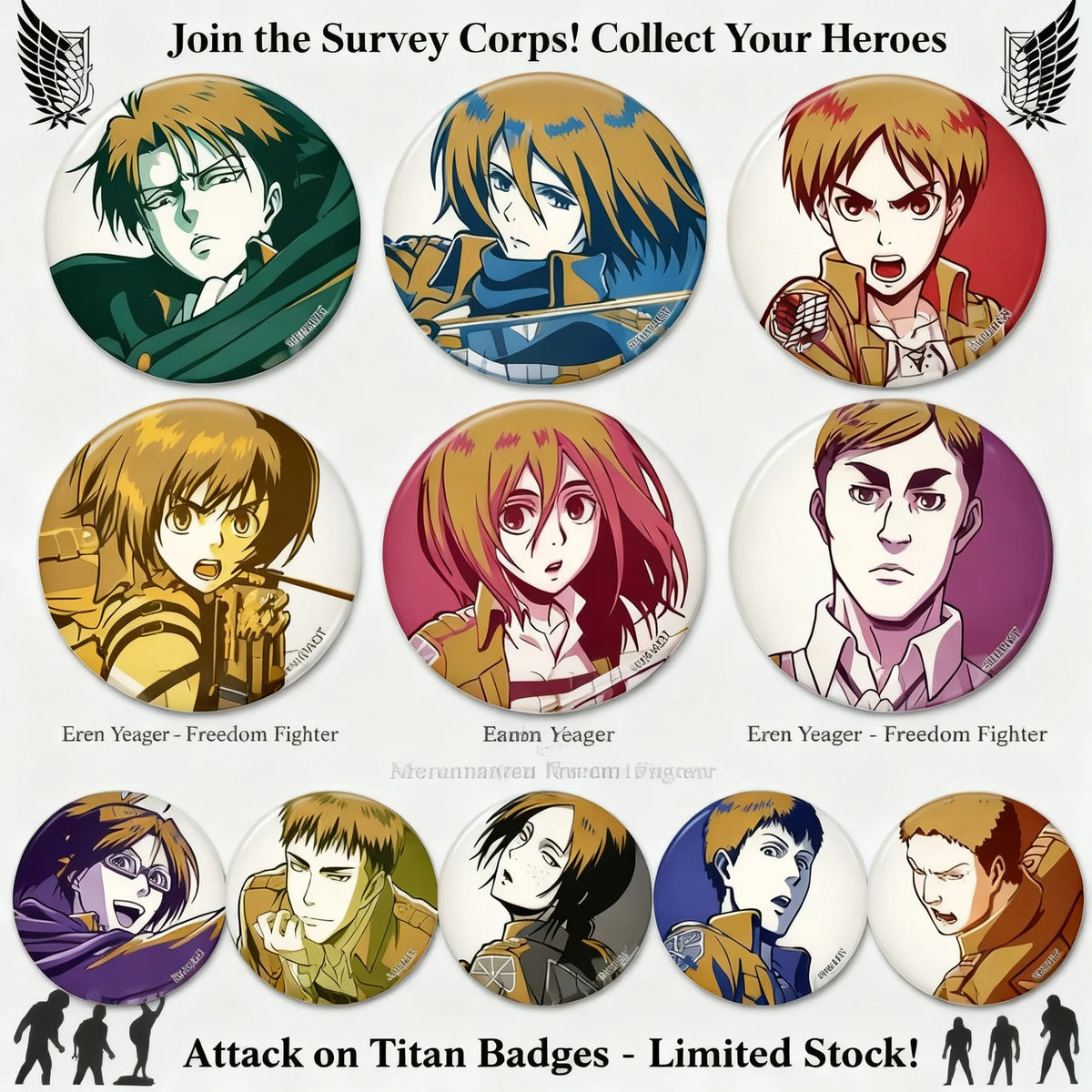 Attack on Titan Badge Levi Ackerman Mikasa Ackerman Erwin Smith Hange Zoe Ymir Goddess Pin Brooch Accessory Keychain Anime
