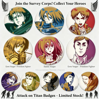 Attack on Titan Badge Levi Ackerman Mikasa Ackerman Erwin Smith Hange Zoe Ymir Goddess Pin Brooch Accessory Keychain Anime