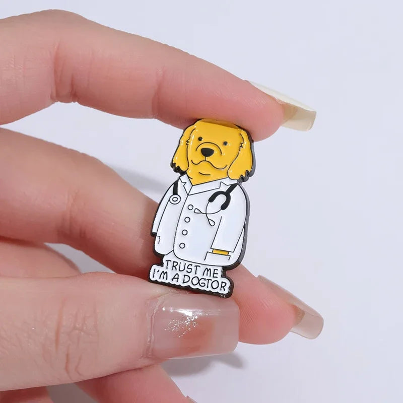 Cartoon Animal Doctor Brooch Enamel Pins Creative TRUST ME I'M A DOGTOR Brooches Clothes Lapel Badge Accessories Jewelry Gift