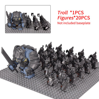 Giant Troll Monster 20Pcs Armored Orc Infantry Figures Medieval Army Building Bricks, Removable Shield Scene Collectible Toy﻿﻿