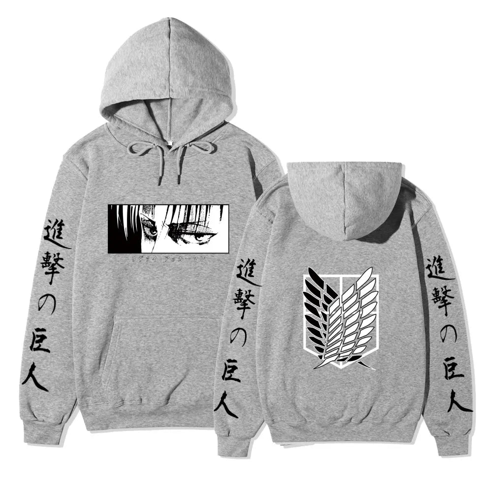 Attack on Titan Black Hoodie Men Women 2025 Winter Cotton Sweatshirt Levi Ackerman Portrait Eye Patch Design Japanese